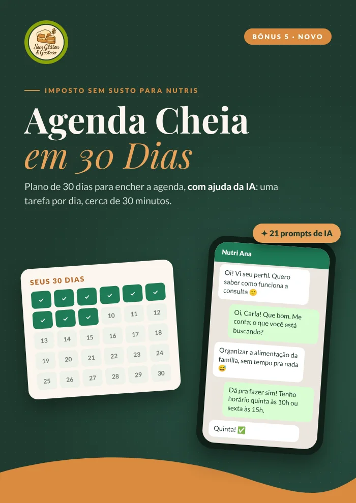Capa do bônus Agenda Cheia em 30 Dias, com calendário e conversa de WhatsApp