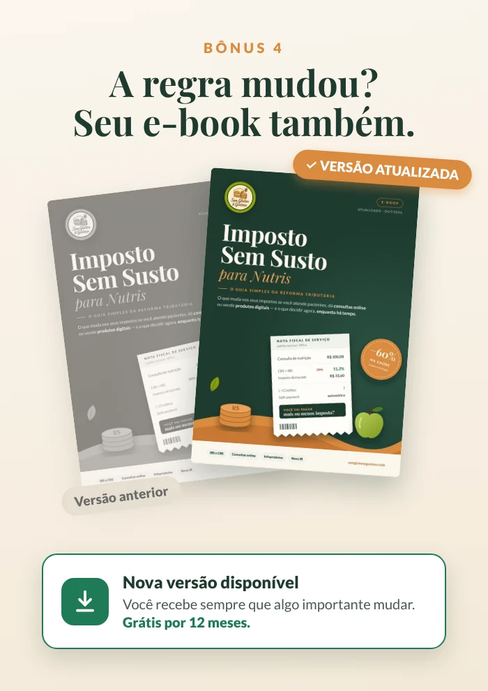 E-book atualizado: nova versão disponível sempre que a regra mudar, grátis por 12 meses